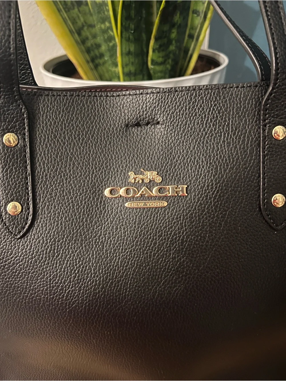 COACH Black Polished Pebble Leather Town Tote Bag (Style F72673) - Beautiful!